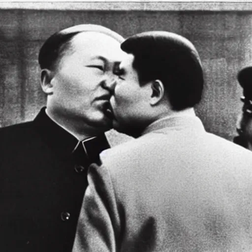 Image similar to photo of chairman mao and putin kissing