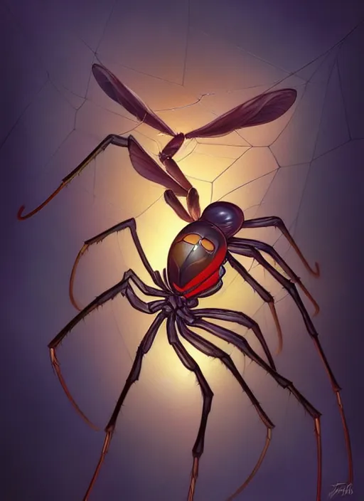 Image similar to spider eating moth, natural lighting, path traced, highly detailed, high quality, digital painting, by don bluth and ross tran and studio ghibli and alphonse mucha, artgerm
