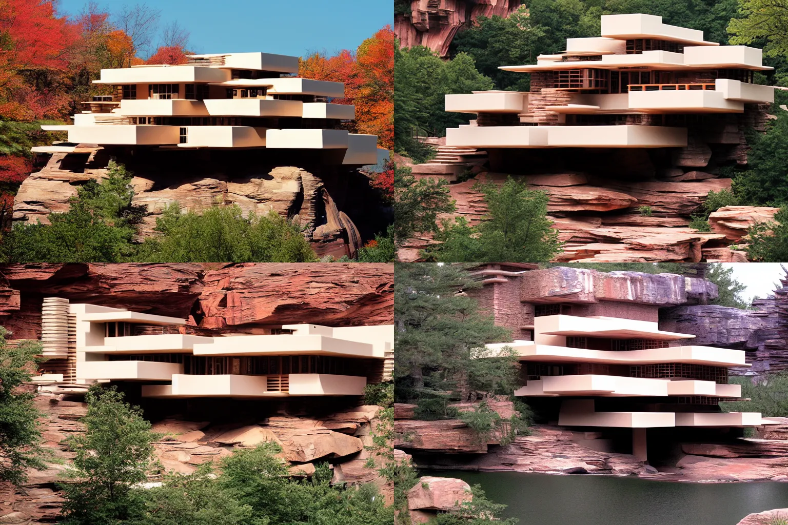 Prompt: fallingwater by frank lloyd wright on the surface of mars 4K photo