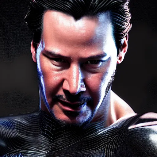 Image similar to Keanu Reeves as spiderman , muscle extremely detailed, fantastic details full face, mouth, trending on artstation, pixiv, cgsociety, hyperdetailed Unreal Engine 4k 8k ultra HD, WLOP