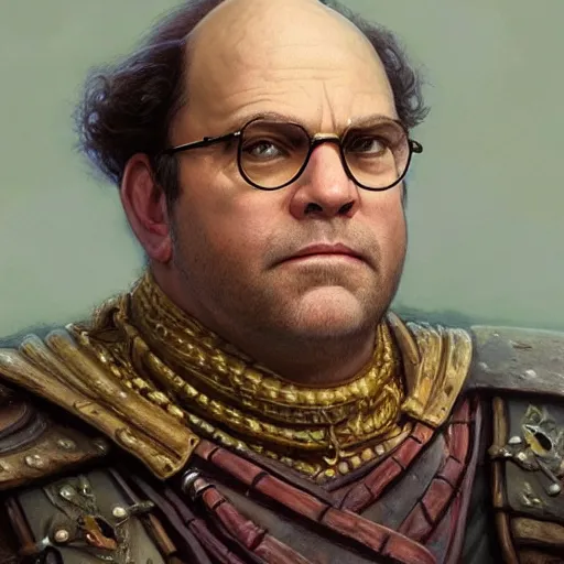 Prompt: george costanza as a realistic d & d fantasy character, closeup portrait art by donato giancola and greg rutkowski, vintage retro, realistic face, digital art, trending on artstation, symmetry!!