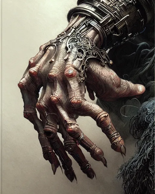 Image similar to human hand anatomy for artists fantasy character portrait, ultra realistic, cinematic, concept art, wide angle, intricate details, hologram, highly detailed by greg rutkowski, aaron horkey, gaston bussiere, craig mullins, simon bisley, arthur rackham