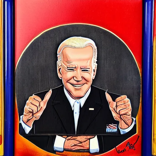 Image similar to A portrait of Joe Biden, Enameling