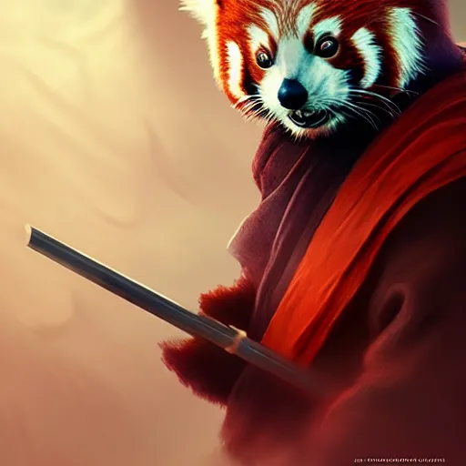 Image similar to Red Panda jedi warrior, artstation, cgsociety, award-winning, masterpiece, stunning, beautiful, glorious, powerful