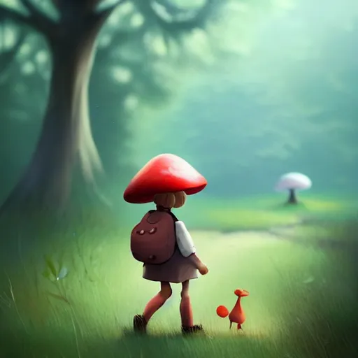 Prompt: collecting mushrooms ilustration a young girl walking in the woods collecting mushrooms, style by goro fujita, character art, sharp focus, highly detailed, artstation