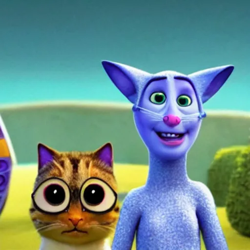 Prompt: pixar movie about a robot cat movie still