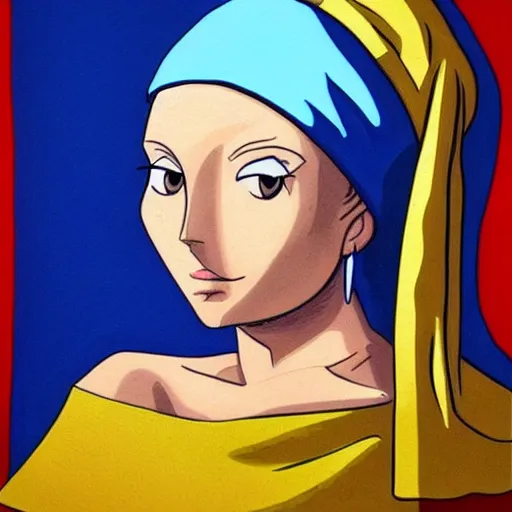 Prompt: girl with a pearl earring painting but replaced with nami from one piece