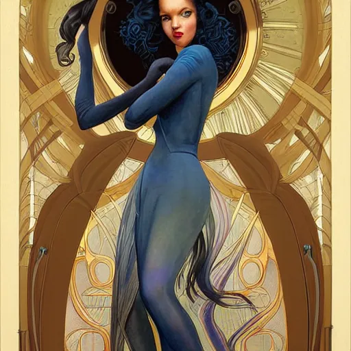 Image similar to an art nouveau, ( streamline moderne ), multi - racial portrait in the style of anna dittmann and donato giancola and chanthara. very large, clear, expressive, and intelligent eyes. centered, ultrasharp focus, dramatic lighting, photorealistic digital matte painting, intricate symmetrical ultra detailed background.