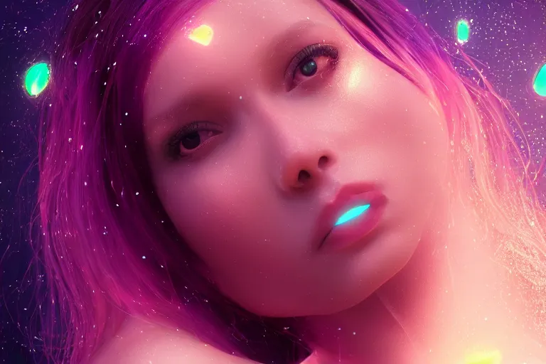 Prompt: a very beautiful dreamy hyper realistic portrait of a beautiful! glass woman made of transparent glossy glass skin surrounded with glowing butterflies, rendered by beeple, by makoto shinkai, syd meade, space art concept, sci - fi, digital art, unreal engine, wlop, trending on artstation, 4 k uhd image, octane render