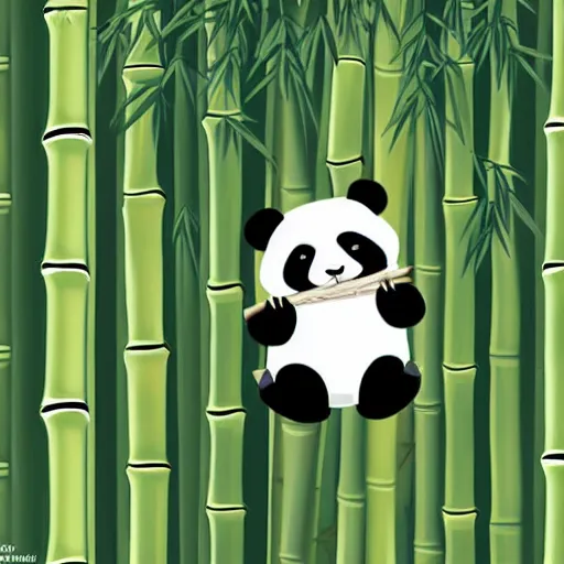 Prompt: panda holding a heart in a bamboo grove, cartoon