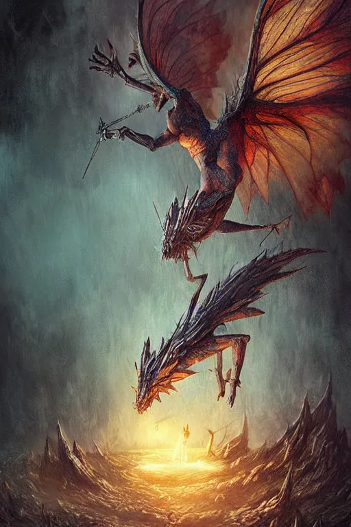 Prompt: Fairy Dragon, digital art by Seb McKinnon, ArtGerm, WLOP, fantasy, magic, RPG, bossfight, darksouls