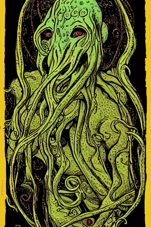 Image similar to cthulhu priestess looking into a mirror