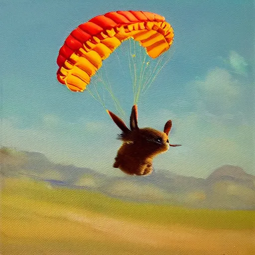 Image similar to a parachuting rabbit, impressionist paintings