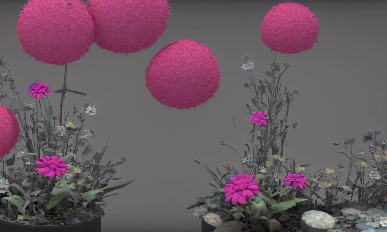 Image similar to hazy punk flowers diorama fused into epoxide, high specular detail, raytracing, translucency, raymarching, image from new movie by digital domain and weta digital, strong ambient occlusion