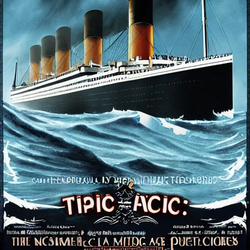 Prompt: The Titanic, game poster , Artwork by Akihiko Yoshida, cinematic composition