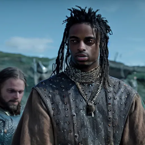 Image similar to playboi carti in vikings 4 k the detailed super realistic