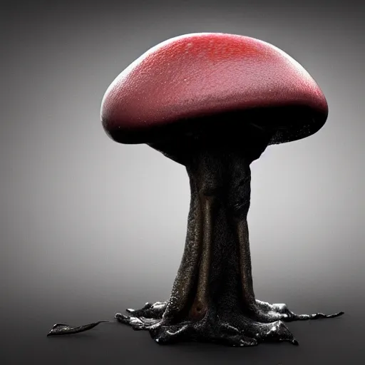 Image similar to horror alien mushroom with tendrils, oozing black goo, unreal engine