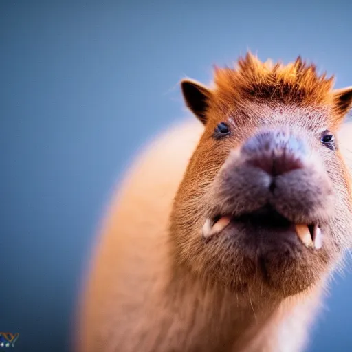 Image similar to cute capybara eating a neon nvidia gpu, chewing on a video card, cooling fans, soft blue lights, wildlife photography, bokeh, sharp focus, 3 5 mm, taken by sony a 7 r, 4 k, award winning