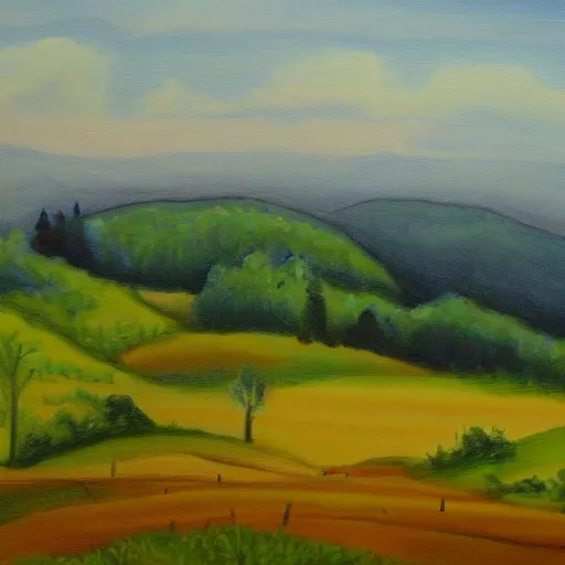 Prompt: amateur landscape painting of the czech countryside