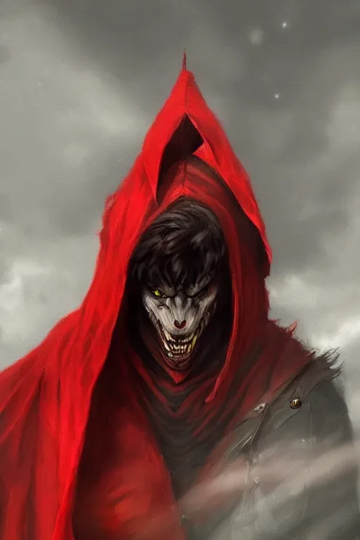 Prompt: werewolf in red cape and hood, d & d, fantasy, portrait, highly detailed, headshot, digital painting, trending on artstation, concept art, sharp focus, illustration, art by artgerm and greg rutkowski and magali villeneuve