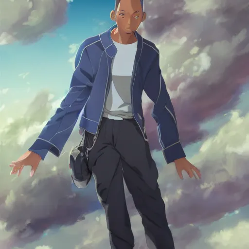 Image similar to will smith anime style, artwork by cushart, krenz, studio ghibli, tomino, yoshiyuki,