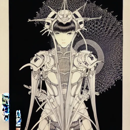 Image similar to prompt : black and white portrait soft light painted by takato yamamoto, human modified by mecha attributes and armor, inspired by ghost in shell anime, smooth face feature, intricate oil painting, high detail, sharp high detail, manga and anime 1 9 8 0