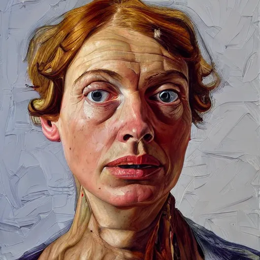 Image similar to high quality high detail painting by lucian freud, hd, portrait of janine cody