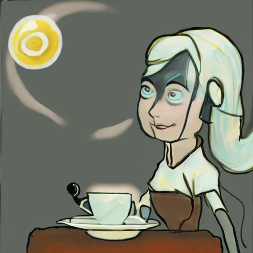 Image similar to glados drinking tea