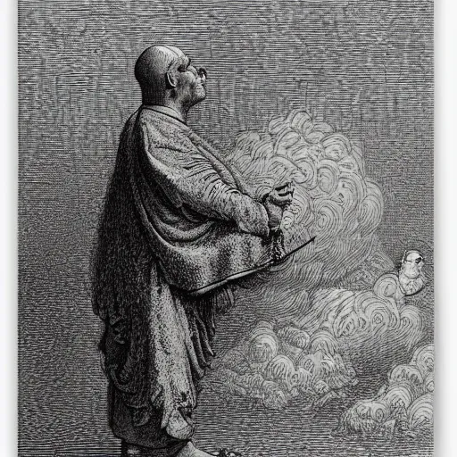 Prompt: illustration of Homer Simpson by Gustave Doré