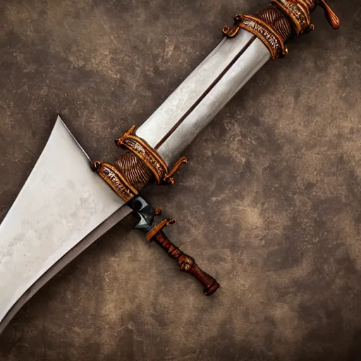 Image similar to product photography of a steampunk sword