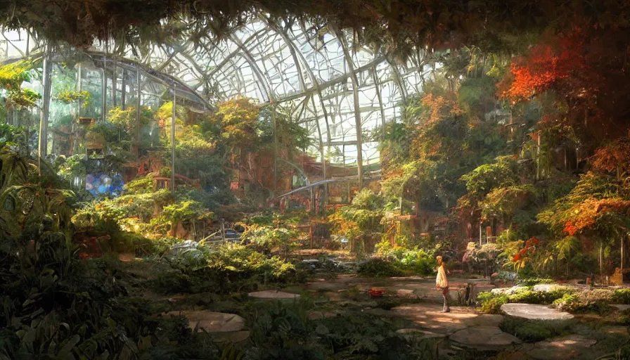 Prompt: craig mullins and ghibli digital illustration of the interior of a biodome, colorful, unreal engine, hyper realism, realistic shading, cinematic composition, realistic render, octane render, detailed textures, photorealistic, wide shot,