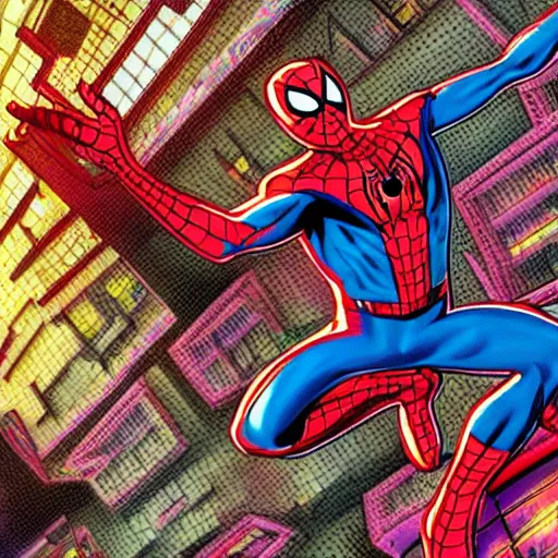 Image similar to spider - man in the 5 th dimension, acid trip visuals, scarlet spider - man, trippy, lsd, 5 th dimensional warp, amazing spider - man, dmt art