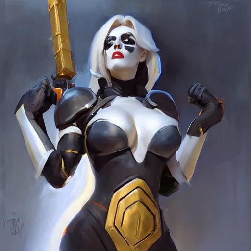 Image similar to greg manchess portrait painting of partially armored lady death as overwatch character, medium shot, asymmetrical, profile picture, organic painting, sunny day, matte painting, bold shapes, hard edges, street art, trending on artstation, by huang guangjian and gil elvgren and sachin teng