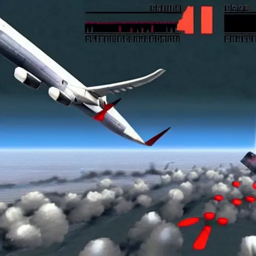 Image similar to a screenshot from the video game super 9 / 1 1, in which players control planes and intend to hit as many towers as possible