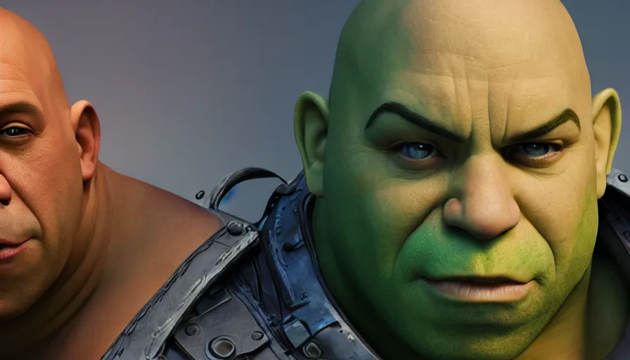 Image similar to Vin Diesel is Shrek, hyperdetailed, artstation, cgsociety, 8k