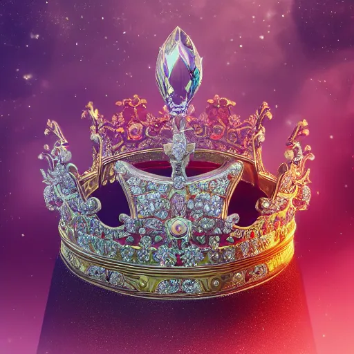 Image similar to a beautiful photorealistic queen's crown design made of platinum glowing in sparkles with heavenly notes neo rococo, diamond and ruby, highly detailed sailor moon aesthetic, fantasy, intricate, elegant, highly detailed, digital painting, artstation, concept art, matte, sharp focus, illustration, in the style of aetherpunk, 8 k