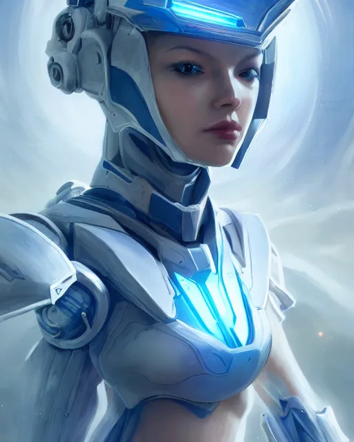 Image similar to perfect android girl on a mothership, warframe armor, beautiful face, scifi, futuristic, galaxy, nebula, raytracing, dreamy, long white hair, blue cyborg eyes, sharp focus, cinematic lighting, highly detailed, artstation, divine, by gauthier leblanc, kazuya takahashi, huifeng huang