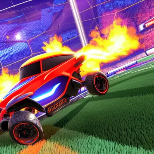 Image similar to rocket league car hitting a flaming ball