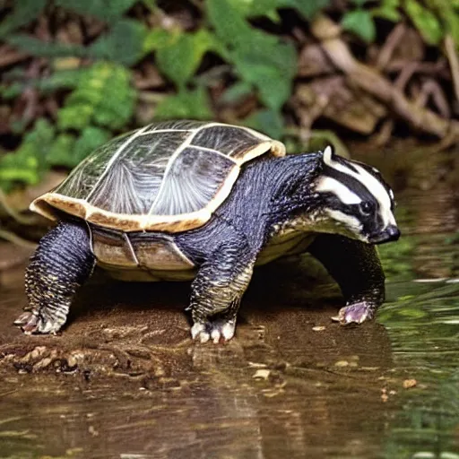 Image similar to hybrid between a badger and a turtle, new species, science experiment, National Geographic photo, 35mm film, nature photography, has science gone too far