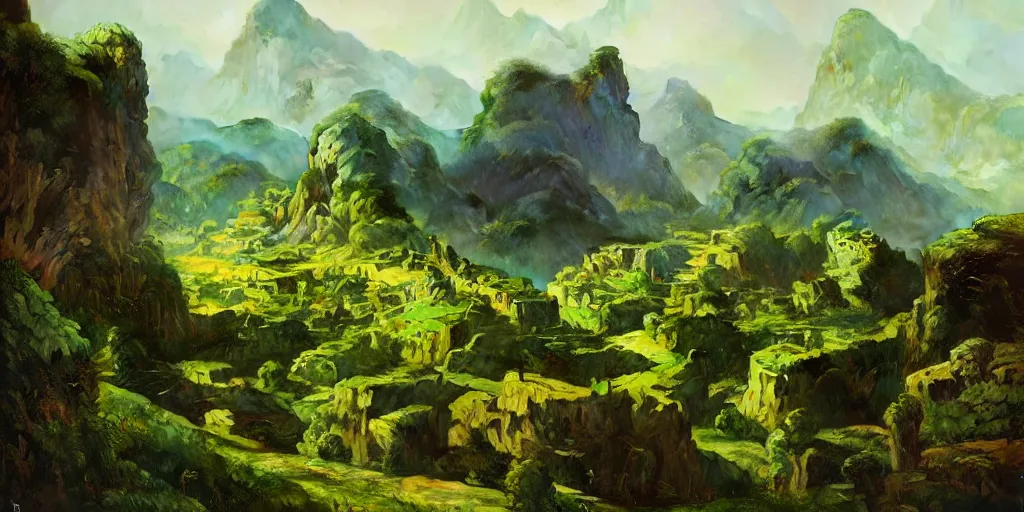 Image similar to lush green landscape villages castles buildings inverted upsidedown mountain range hanging from the sky fantasy surreal good composition artstation illustration sharp focus sunlit vista painted by ruan jia raymond swanland lawrence alma tadema zdzislaw beksinski norman rockwell tom lovell alex malveda greg staples