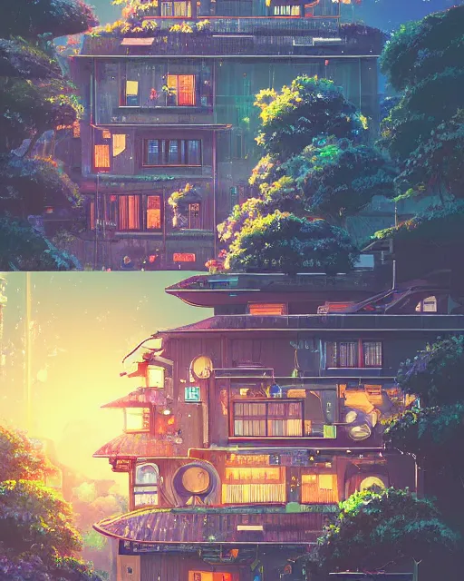 Prompt: detailed photo of solarpunk house, 8 k, by studio ghibli, alena aenami, trending on deviantart, hyper detailed, beautiful lighting, epic environment