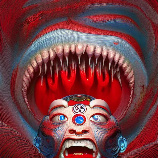 Prompt: red scream by takashi murakami, greg hildebrandt, jeffrey smith and zdzisław beksiński, 3d render, octane render, intricately detailed artwork, full 8k high quality resolution, recently just found unknown masterpiece