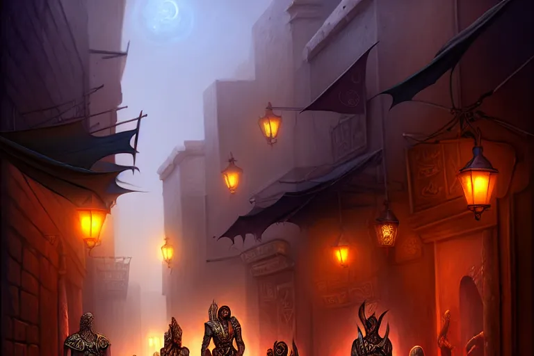 Image similar to a bazaar street in the city of tyr from athas, amazing dark sun digital painting, by gerald brom, brom digital art, intricate details, ultra realistic, beautiful art by brom, volumetric lighting, by brom, trending cgsociety, highly detailed, rim light, art, cinematic lighting, artstation, rim lighting, 8 k