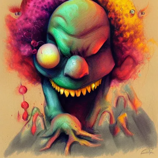 Prompt: a peach monster, colorful, digital art, fantasy, magic, chalk, trending on artstation, ultra detailed, professional illustration by basil gogos