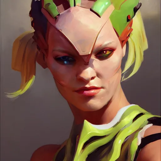 Image similar to greg manchess portrait painting of partially armored leeloo from the 5 th element as overwatch character, medium shot, asymmetrical, profile picture, organic painting, sunny day, matte painting, bold shapes, hard edges, street art, trending on artstation, by huang guangjian, gil elvgren, ruan jia, randy vargas, greg rutkowski