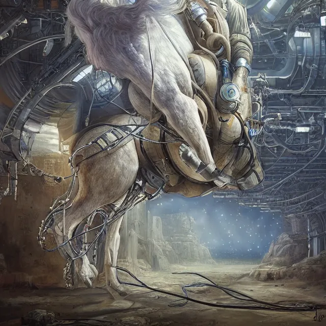 Image similar to horse sitting on the astronaut walk on all fours, industrial sci - fi, by mandy jurgens, ernst haeckel, james jean