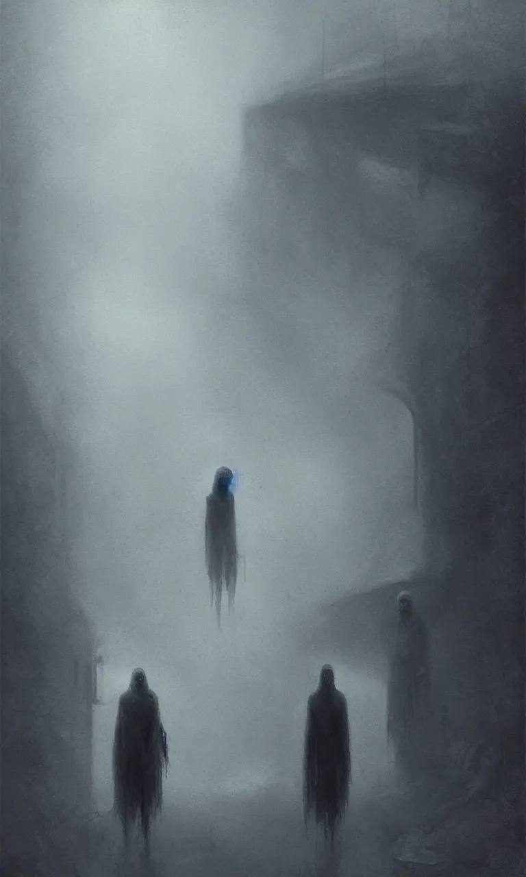 Prompt: ghostly travelers in an old creepy foggy train ominous ligne claire fantasy by igor wolski as featured on artstation 3 d, cyberpunk, neo - gothic, gothic, character concept design, detailed, by beksinski, francis bacon