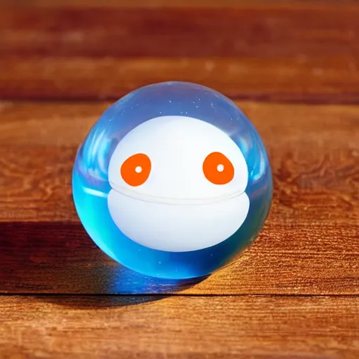 Prompt: translucent gelatin orb filled with cartoon characters