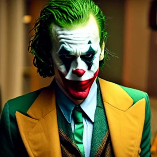 Image similar to Live Action Still of Jerma in The Joker, real life, hyperrealistic, ultra realistic, realistic, highly detailed, epic, HD quality, 8k resolution, body and headshot, film still