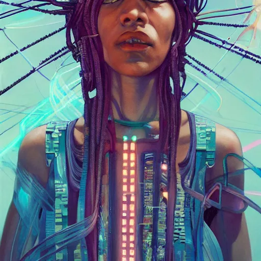 Image similar to short dreds - cyberpunk deities made of elastic bands, beautiful, recording music in a stuido, another person made of elastic bands on a piano | hyperrealistic oil painting | by makoto shinkai, ilya kuvshinov, lois van baarle, rossdraws, basquiat | afrofuturism, in the style of surrealism, trending on artstation |